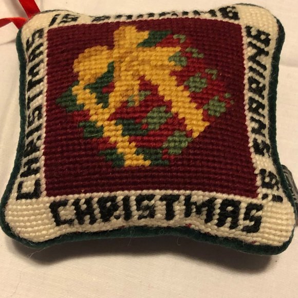 Counted Cross Stitch Christmas is Sharing Christmas Tree Mini Pillow Ornament - Picture 1 of 3
